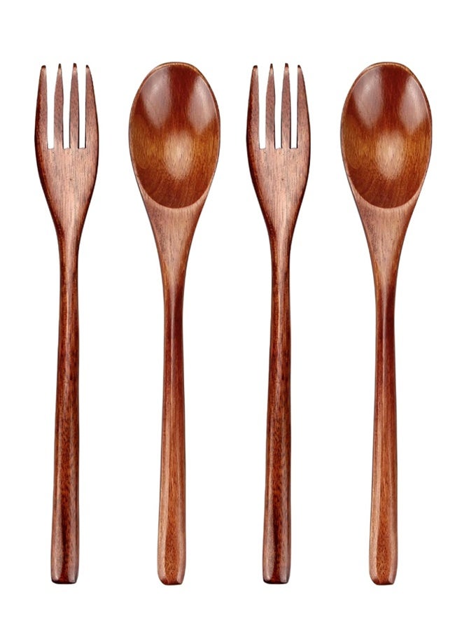 4PCS Natural Wooden Spoon Fork Cutlery Set Kitchen Tableware - Image 1