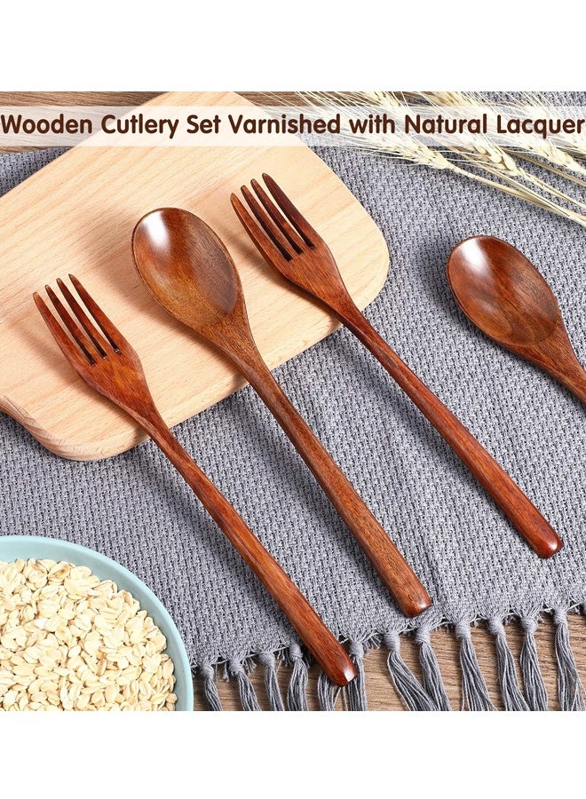 4PCS Natural Wooden Spoon Fork Cutlery Set Kitchen Tableware - Image 3