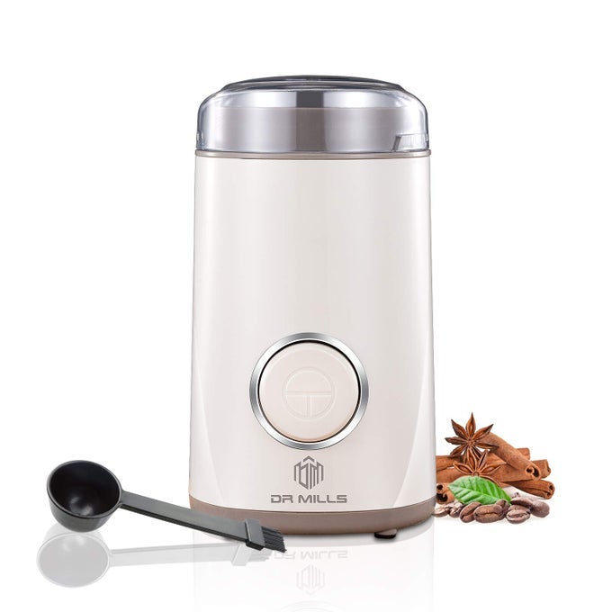 DM7441 COFFEE GRINDER ELECTRIC COFFEE BEAN AND DRIED SPICE GRINDER ONE TOUCH OPERATION BLADE AND CUP MADE WITH SUS304 STAINLESS STEEL WHITE