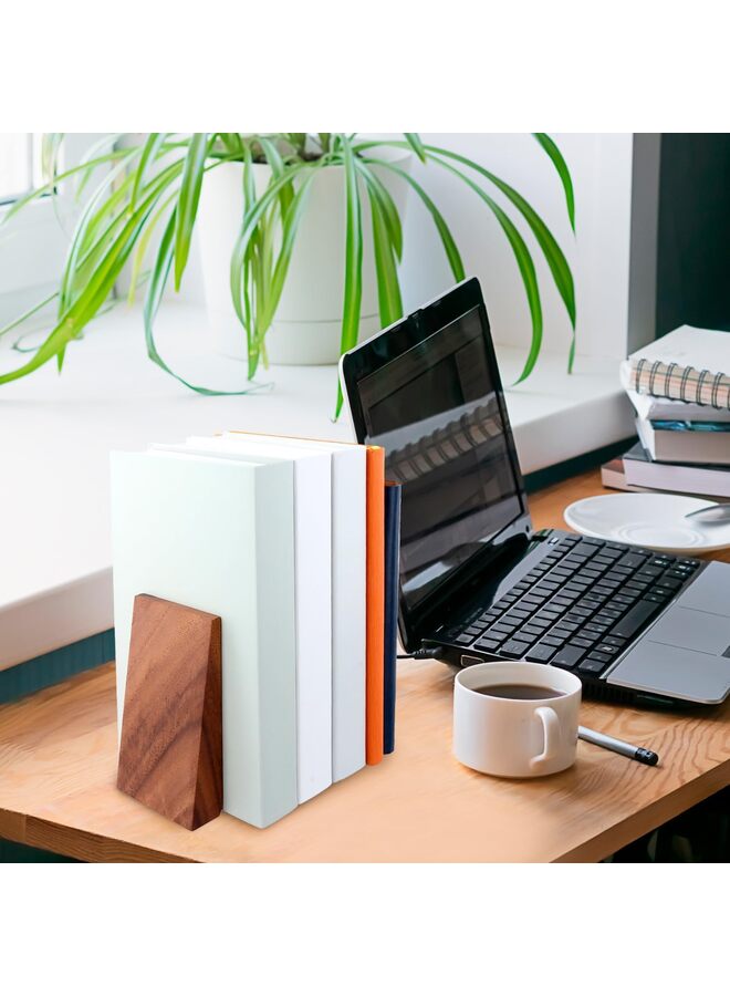 LAMAY Handmade Wooden Bookends with Metal Base, Walnut Tree - Sturdy Book Holders for Heavy Books - Fancy Modern Decorative Book Accessories to Hold Books Firmly on Bookshelf - Image 3