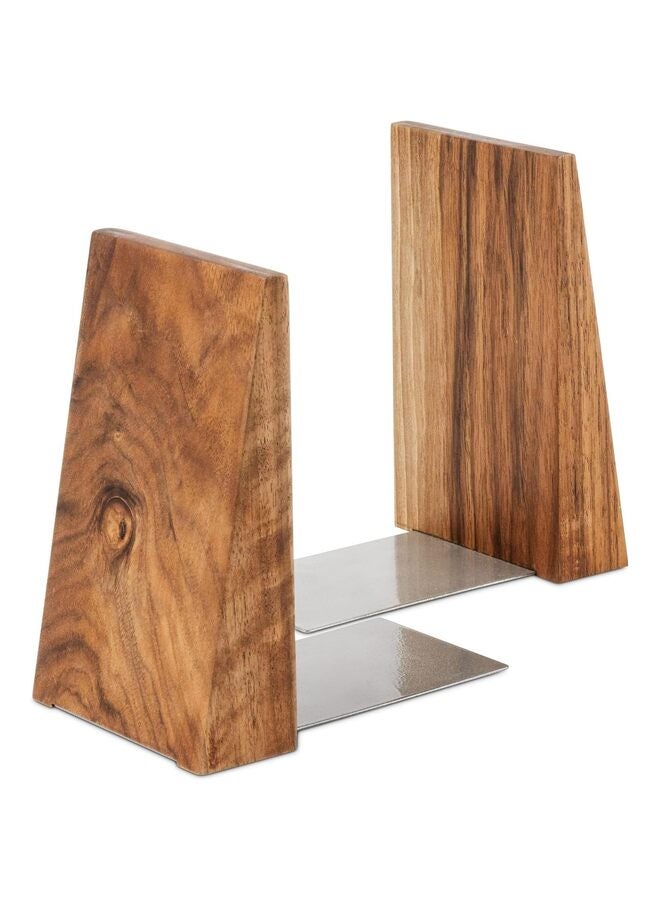 LAMAY Handmade Wooden Bookends with Metal Base, Walnut Tree - Sturdy Book Holders for Heavy Books - Fancy Modern Decorative Book Accessories to Hold Books Firmly on Bookshelf - Image 1