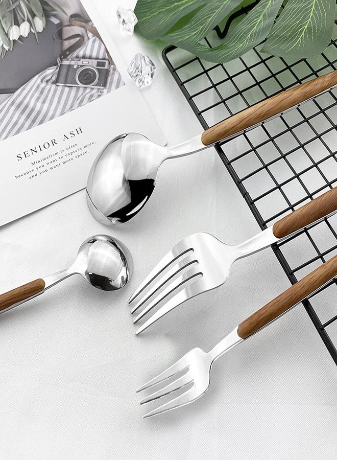 STAR WORK Stainless Steel Wood Handle Dinner Spoons,Table Spoon Set for for Home, Kitchen or Restaurant Dinnerware Set Flatware Fork Spoon Service Kitchen Utensil (5) - Image 5