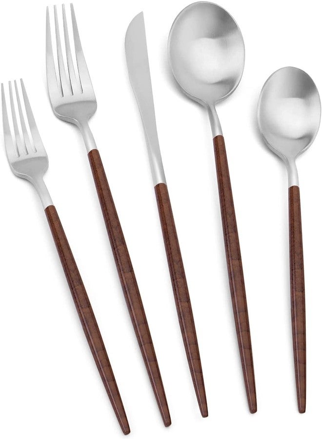 STAR WORK Stainless Steel Wood Handle Dinner Spoons,Table Spoon Set for for Home, Kitchen or Restaurant Dinnerware Set Flatware Fork Spoon Service Kitchen Utensil (5) - Image 1