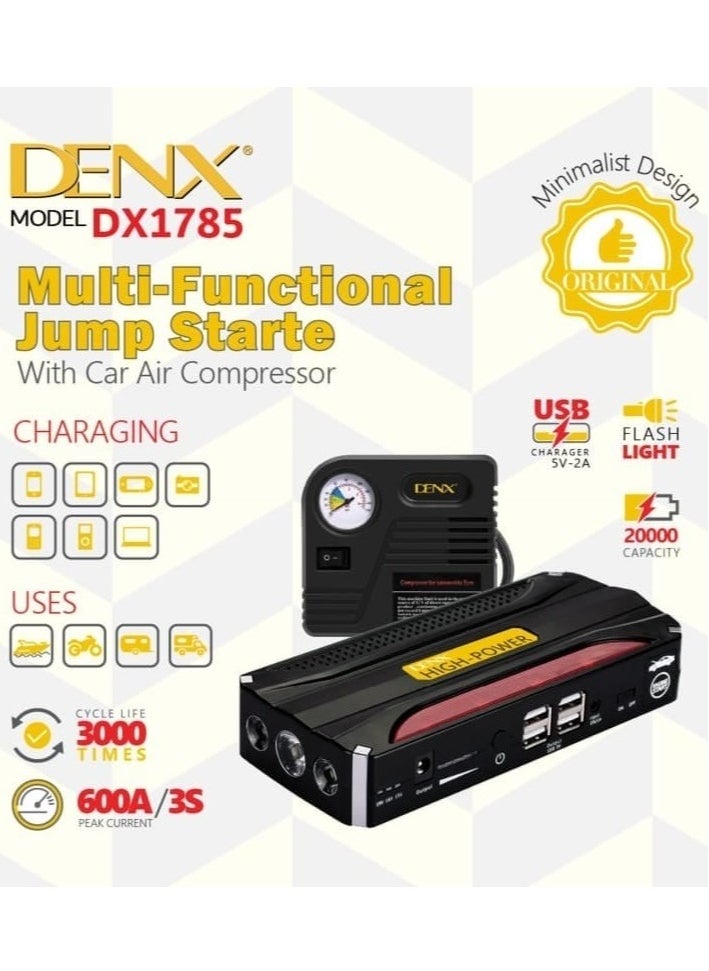 Denx - Denx DX1785 portable battery with car subscription for the car with a power of 20000 mAh + multi-use air blower - Image 1