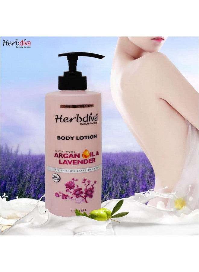 Herbdiva Double Hydration Body Lotion With Argan Oil & Lavender 24Hr. Moisturizing Cream Relief From Extra Dry Skin 500Ml - Image 3