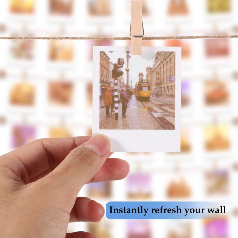Mudder Hanging Photo Display with 50 Clips, Picture String with Clips Picture Wall Decor Boho Wooden Garland Stick and Hang Decorative Photo Wall Decor for Home Dormitory Cafe Decoration - Image 5
