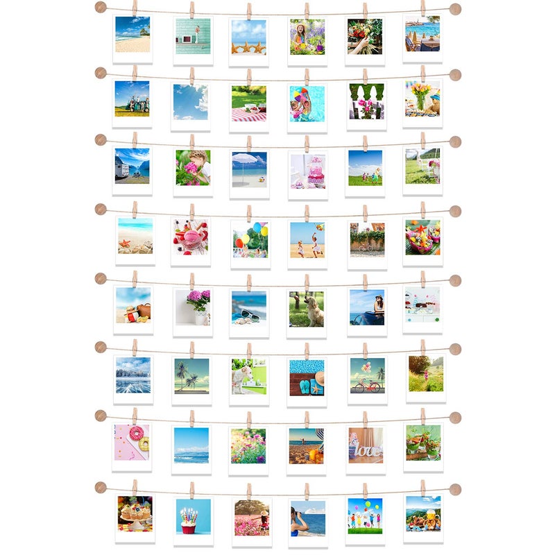 Mudder Hanging Photo Display with 50 Clips, Picture String with Clips Picture Wall Decor Boho Wooden Garland Stick and Hang Decorative Photo Wall Decor for Home Dormitory Cafe Decoration - Image 1