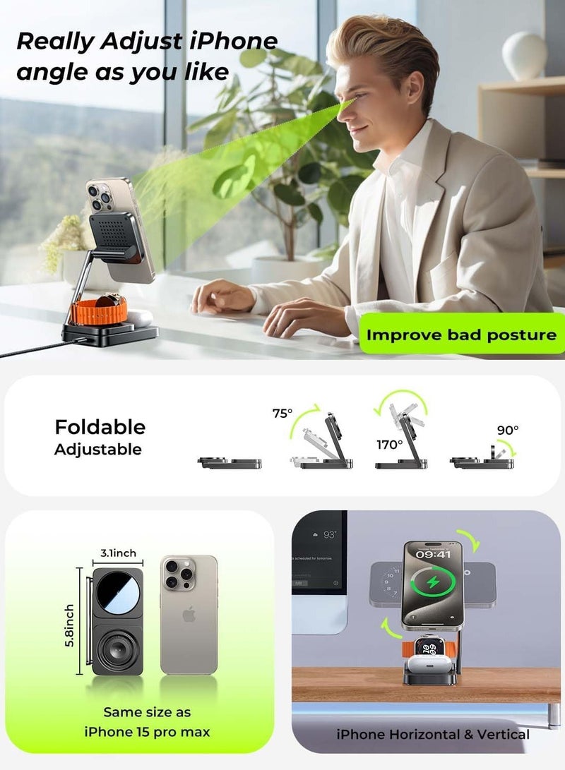general Foldable Charger 3 in 1 for Apple Magsafe Charger Stand, Wireless Charger iPhone and Watch Charging Station for Multiple Devices for Apple with iPhone 15 Pro Max Airpods Apple Watch - Image 3