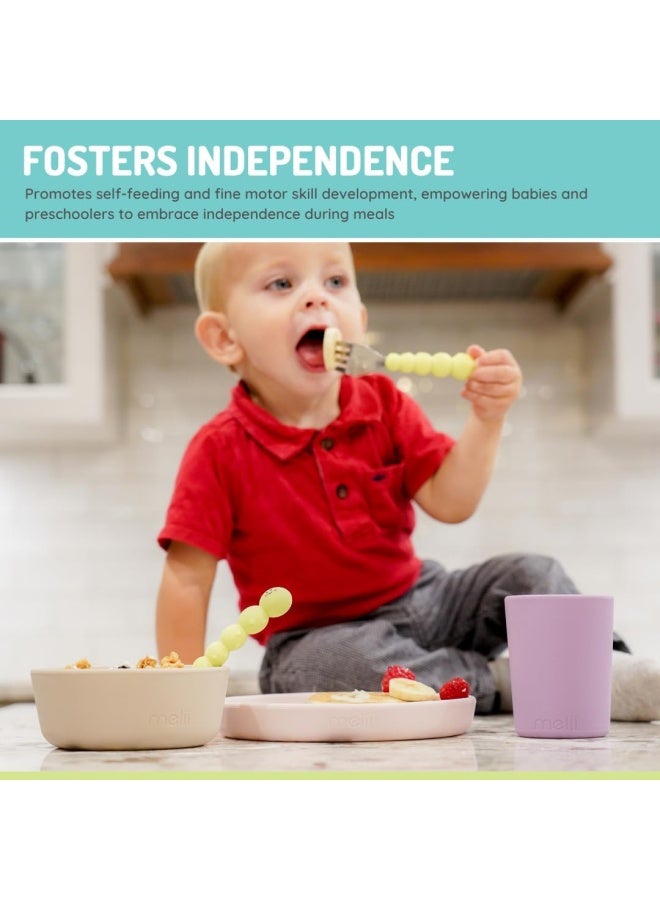 melii 3 Piece Silicone Feeding Meal Set for Kids - Includes Non Suction Plate, Bowl, Cup - BPA Free, Durable, Microwave & Dishwasher Safe - Purple, Grey, Pink - Image 3