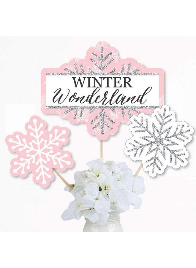 Big Dot of Happiness Pink Winter Wonderland Holiday Snowflake Birthday Party Or Baby Shower Centerpiece Sticks Table Toppers Set Of 15  - Image 3
