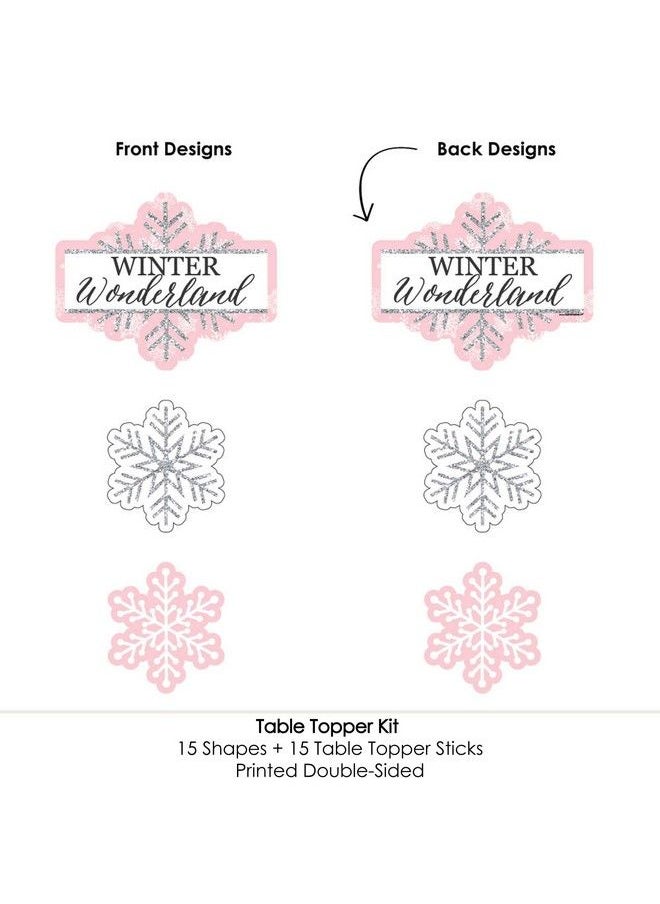 Big Dot of Happiness Pink Winter Wonderland Holiday Snowflake Birthday Party Or Baby Shower Centerpiece Sticks Table Toppers Set Of 15  - Image 5