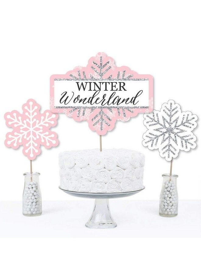 Big Dot of Happiness Pink Winter Wonderland Holiday Snowflake Birthday Party Or Baby Shower Centerpiece Sticks Table Toppers Set Of 15  - Image 4