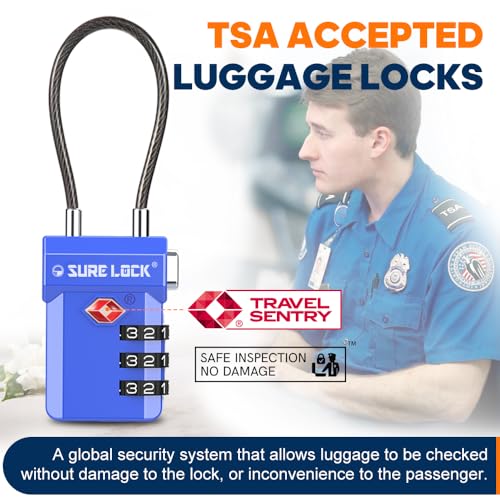 SURE LOCK TSA Approved 3-Digit Combination Luggage Locks – Open Alert Indicator, Re-settable Code with Zinc Alloy Body, Easy-Read Dials for Suitcase, Backpack, Gym Locker & Toolbox (Sky Blue 2 Pack) - Image 2