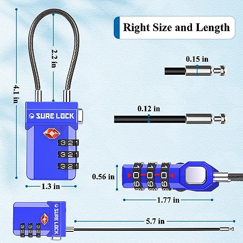 SURE LOCK TSA Approved 3-Digit Combination Luggage Locks – Open Alert Indicator, Re-settable Code with Zinc Alloy Body, Easy-Read Dials for Suitcase, Backpack, Gym Locker & Toolbox (Sky Blue 2 Pack) - Image 4