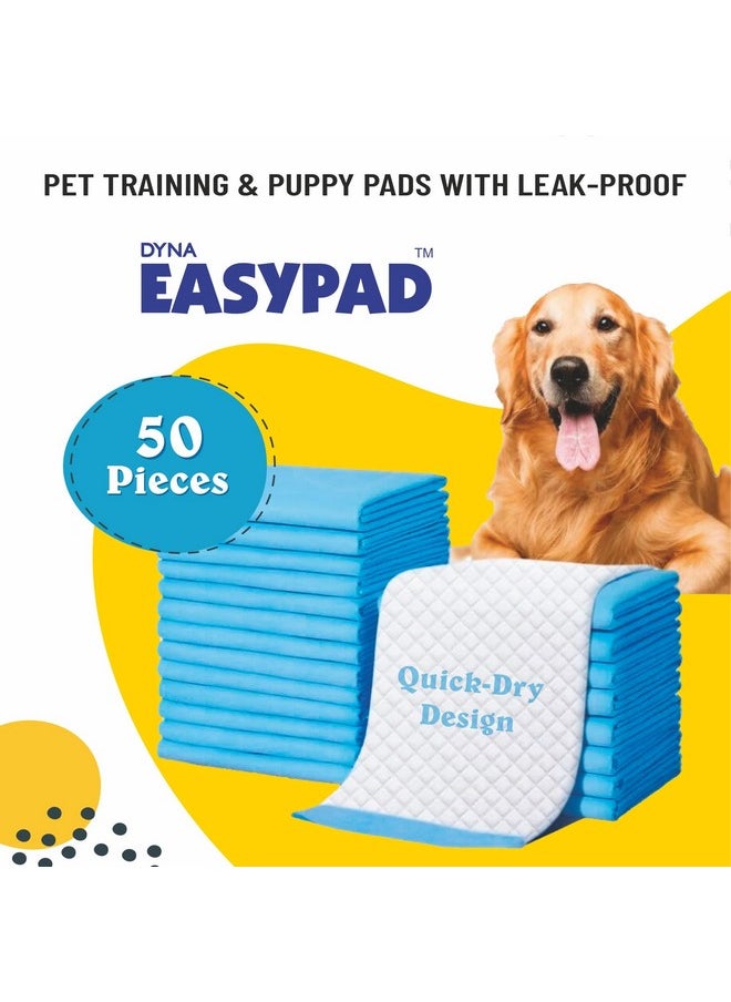 Easypad Pet Training Pads for Dogs, Cats | High Absorption | Pee and Potty Pads | Puppy Training Pads | Quick Drying Surface | Absorbent Core | 56cm x 60cm | Medium Size | 50 Count
