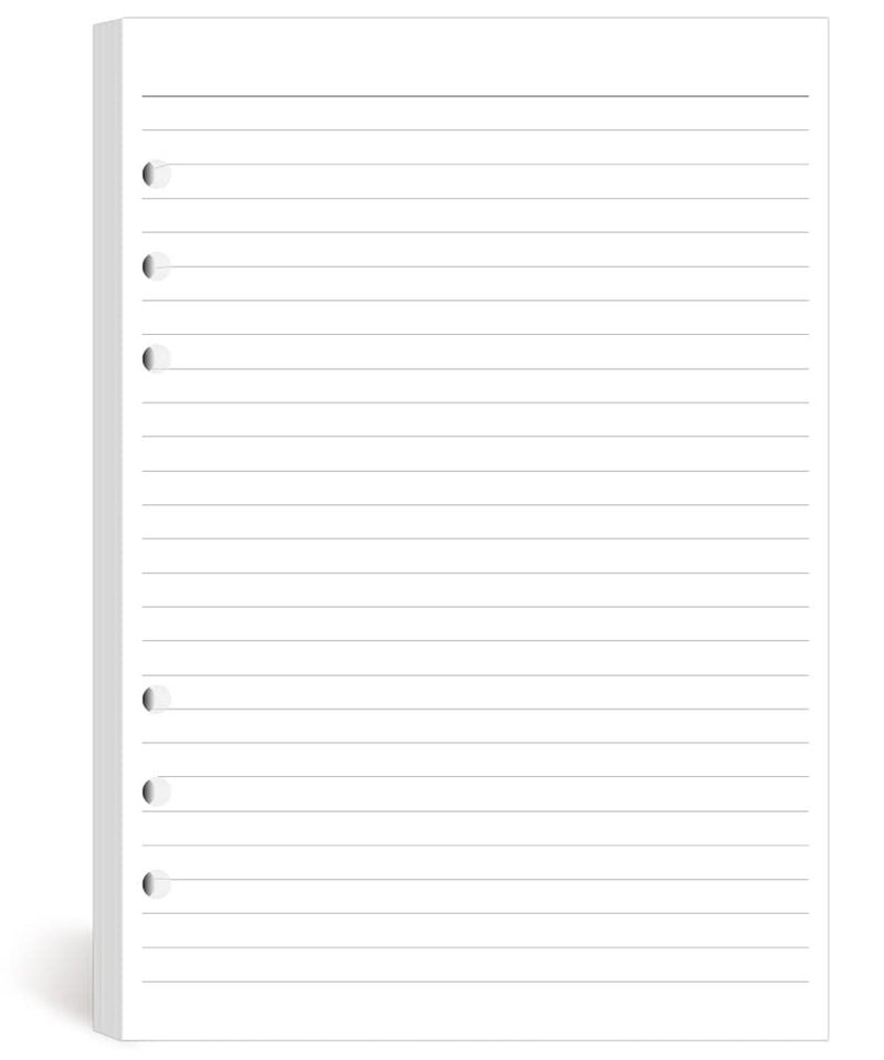 A5 Lined Paper 6-Hole Punched, 100 Sheets (200 Pages), Compatible with Filofax A5 Organizer, 100gsm, White