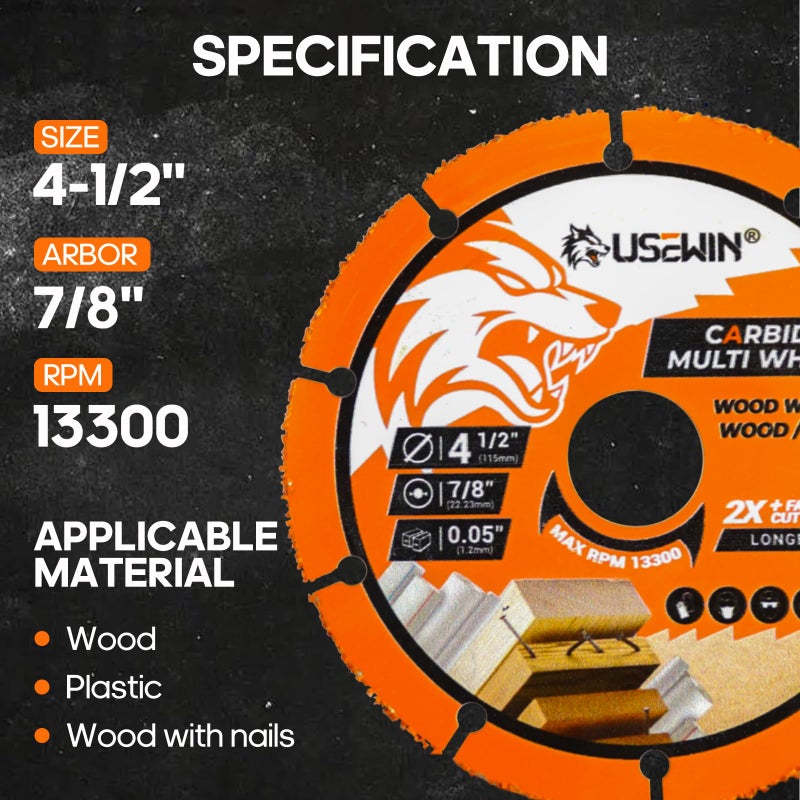 USEWIN 4 1/2 Cut Off Wheel, Angle Grinder Cutting Disc, Carbide Cutting Wheels for Wood, Plastic, Fiberboard, Wood with Nails, 2 Pack - Image 2