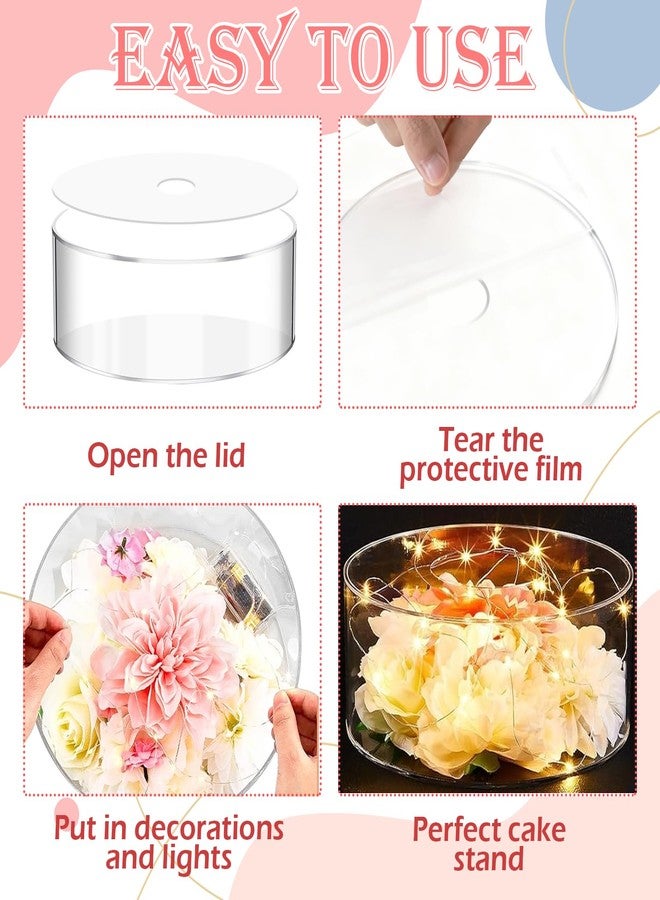 طقم حامل كيك أكريليك مكون من 3 قطع مع إضاءة LED - 6 بوصات، 8 بوصات، 10 بوصات، قواعد عرض دائرية شفافة قابلة للتعبئة مع 3 لافتات صغيرة وقلمين للتلوين، مثالي لحفلات الزفاف، وأعياد الميلاد، والحفلات، وعرض الطعام والحلويات في البوفيهات. - Image 3