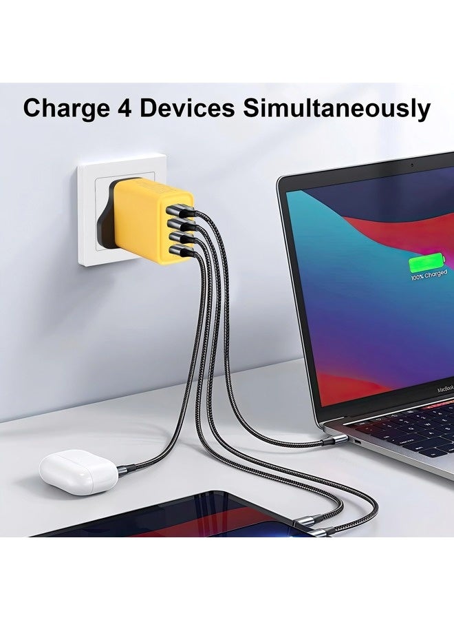 فيكسبلورن شاحن USB-C رباعي المنافذ بقدرة 120 واط شاحن الهاتف يتضمن كابل بيانات بطول 1 متر شحن سريع يتضمن منفذين USB ومنفذين PD شاحن السفر متوافق مع محولات الطاقة العالمية - Image 4