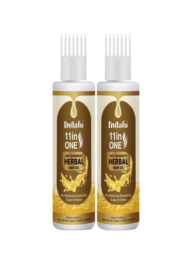 Indalo 11 in One Herbal Anti-Dandruff Hair Oil with Neem & Brahmi | Reduces Dandruff, Calms Irritation & Control Excess Oil | Paraben Free, Silicone Free & No Mineral Oil - 100ml Each (Pack of 2) - Image 1