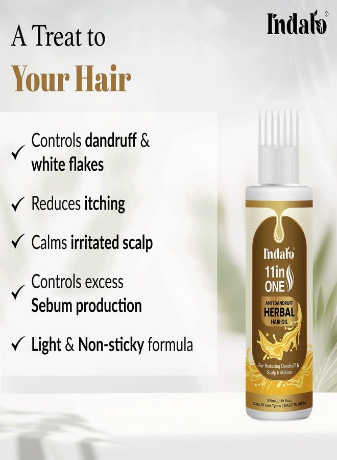 Indalo 11 in One Herbal Anti-Dandruff Hair Oil with Neem & Brahmi | Reduces Dandruff, Calms Irritation & Control Excess Oil | Paraben Free, Silicone Free & No Mineral Oil - 100ml Each (Pack of 2) - Image 3
