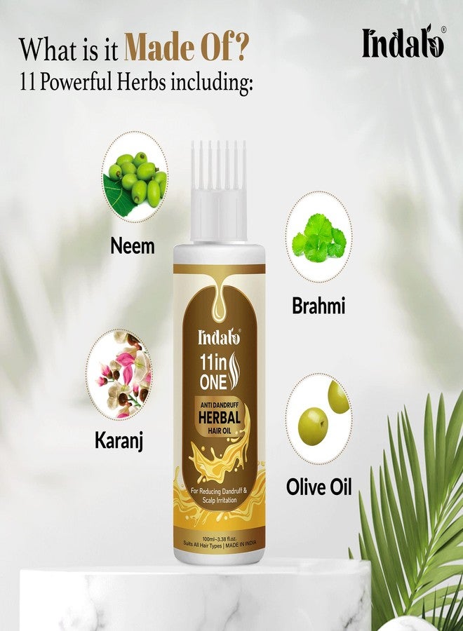 Indalo 11 in One Herbal Anti-Dandruff Hair Oil with Neem & Brahmi | Reduces Dandruff, Calms Irritation & Control Excess Oil | Paraben Free, Silicone Free & No Mineral Oil - 100ml Each (Pack of 2) - Image 2
