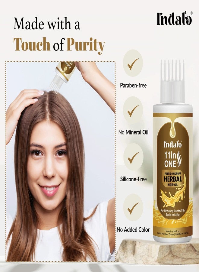 Indalo 11 in One Herbal Anti-Dandruff Hair Oil with Neem & Brahmi | Reduces Dandruff, Calms Irritation & Control Excess Oil | Paraben Free, Silicone Free & No Mineral Oil - 100ml Each (Pack of 2) - Image 4