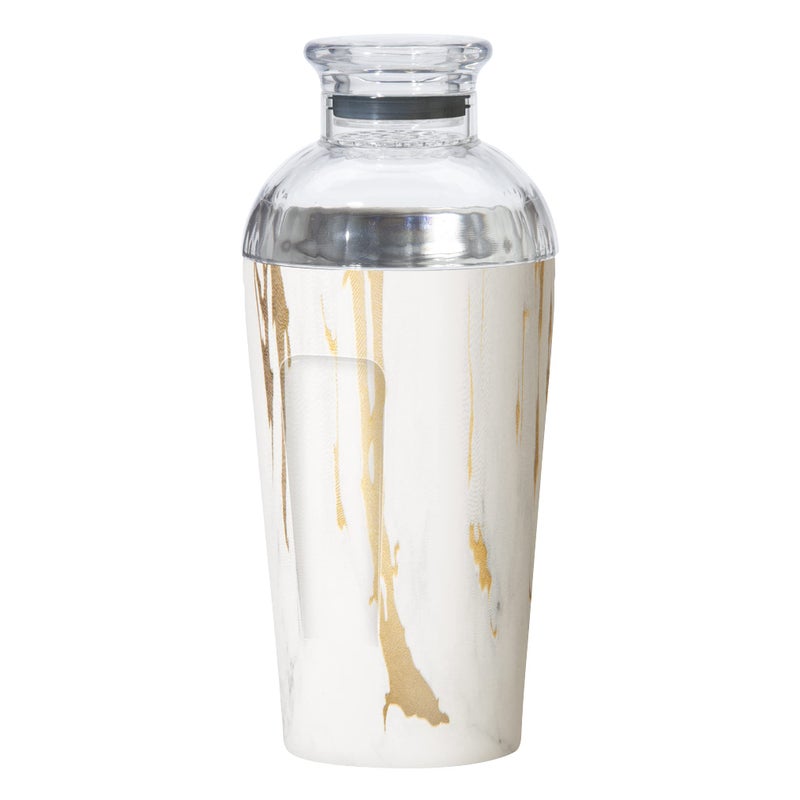 OGGI Groove Insulated Cocktail Shaker17oz Double Wall Vacuum Insulated Stainless Steel Tritan Lid has Built In Strainer Ideal Cocktail Mixer Martini Shaker Margarita Shaker Gold Marble