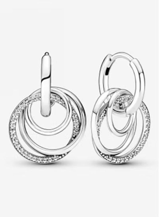 Intertwined Multi-loop Paved Crystal Silver Hoop Earrings Luxury Triple Circle Jewelry