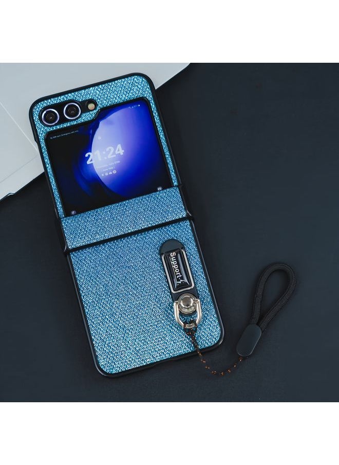 HuHa Case Cover For Samsung Galaxy Z Flip6 5G Three Parts Flash Diamond Fold PC Phone Case with Lanyard Green 