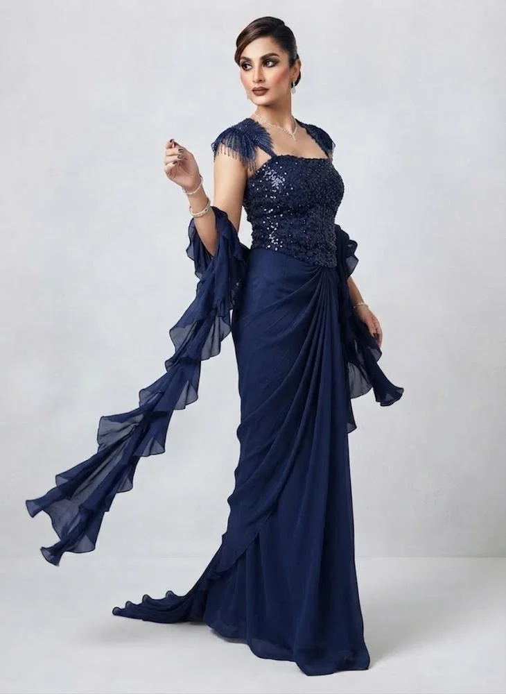 Viny VINY Navy Blue Square Neck Embellished Skirt Set – Women's Indian Ethnic Wear