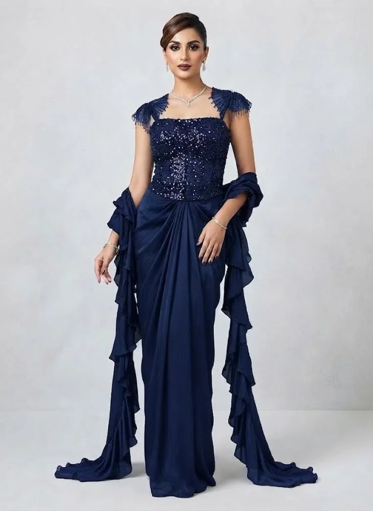 Viny VINY Navy Blue Square Neck Embellished Skirt Set – Women's Indian Ethnic Wear