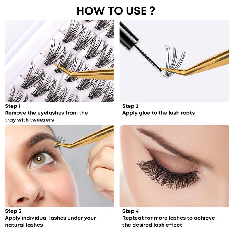 WONSIS Lash Clusters, Individual Lashes, 240 Pcs 20D Individual Lash Extensions, Volume Soft Lightweight Reusable DIY Eyelash Extensions, Thickness 0.07mm C Curl False Eyelashes 8/9/10/11/12mm - Image 5