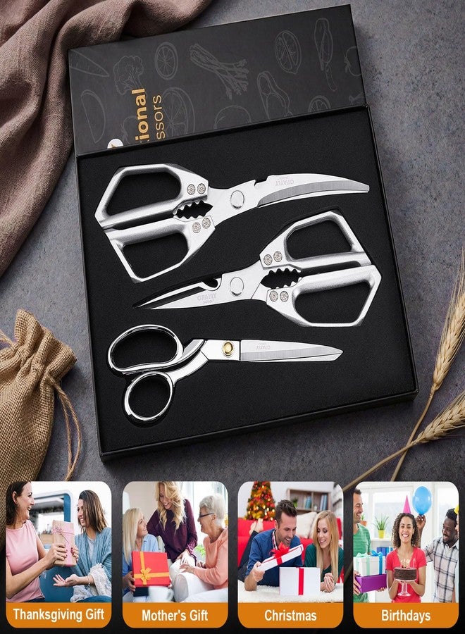 OPAYLY 3PCS Heavy Duty Kitchen Scissors Set All Purpose - Stainless Steel Scissors Meat Scissors Dishwasher Safe Japanese Cooking Scissor for Food Paired with household tailor shears Gifts for Men Women - Image 2