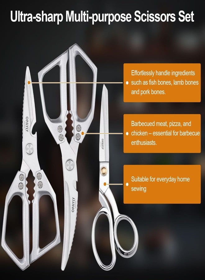 OPAYLY 3PCS Heavy Duty Kitchen Scissors Set All Purpose - Stainless Steel Scissors Meat Scissors Dishwasher Safe Japanese Cooking Scissor for Food Paired with household tailor shears Gifts for Men Women - Image 3
