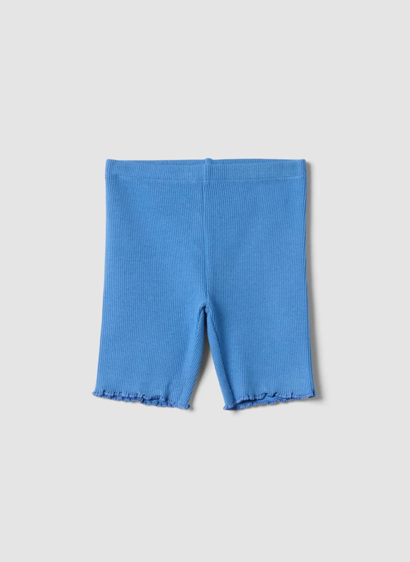 Ovs OVS Blue Ribbed Stretch-Cotton Shorts For Baby Girls, Regular Fit