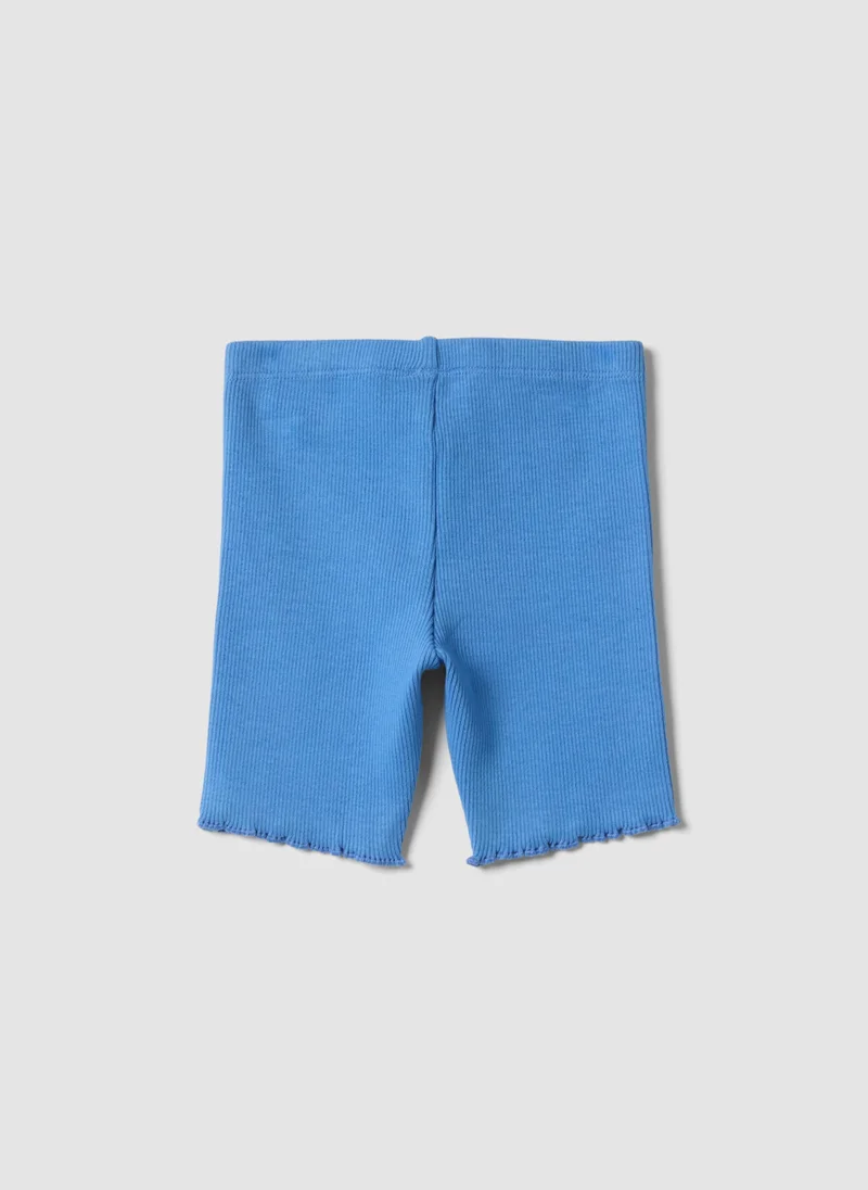 Ovs OVS Blue Ribbed Stretch-Cotton Shorts For Baby Girls, Regular Fit