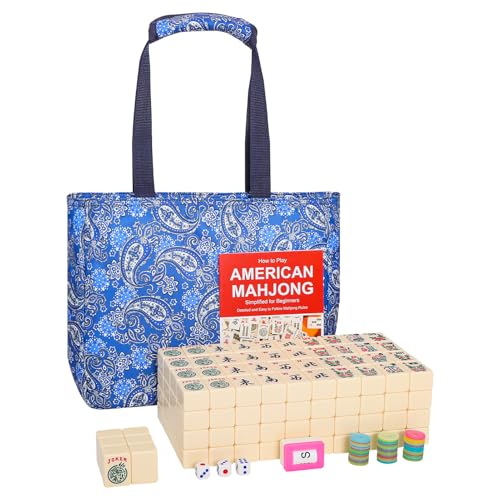 GUSTARIA American Mahjong Tile Set Large Mahjong Tiles Set with 166 Numbered Ivory Tiles Beautiful CaseEnglish Instruction Mahjong Game Set - Image 1