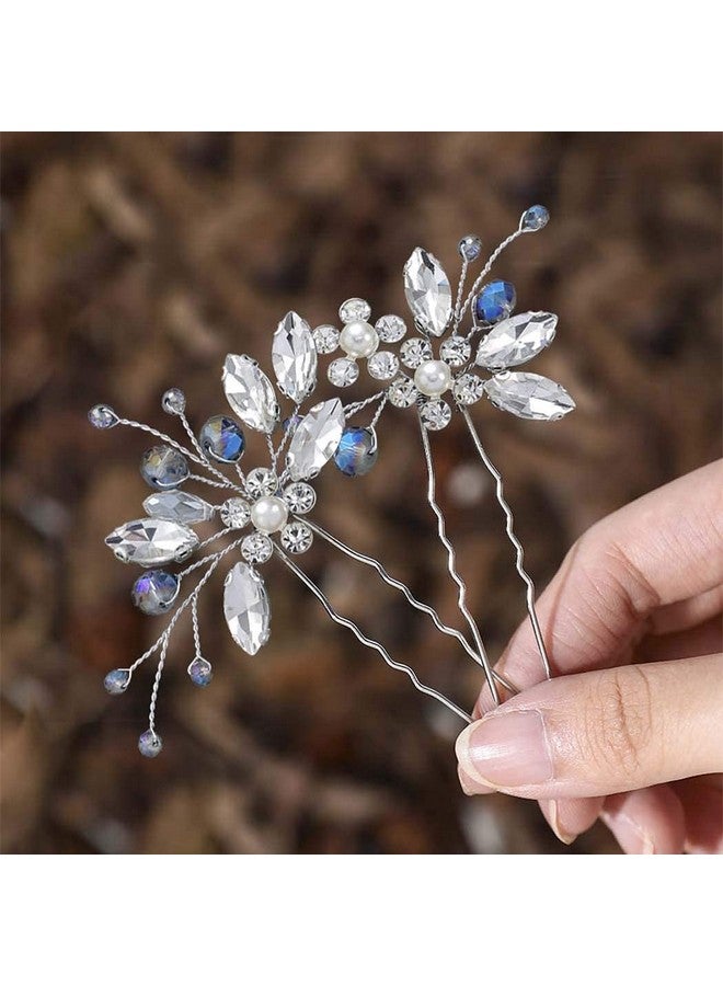 JEAIRTS Flower Rhinestone Hair Pins Pearl Bridal Hair Pieces Headwear Blue Beads Wedding Headpiece Hair Dress Crystal Hair Accessories For Brides And Bridesmaids - Image 1