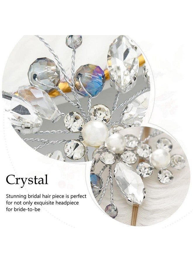 JEAIRTS Flower Rhinestone Hair Pins Pearl Bridal Hair Pieces Headwear Blue Beads Wedding Headpiece Hair Dress Crystal Hair Accessories For Brides And Bridesmaids - Image 4