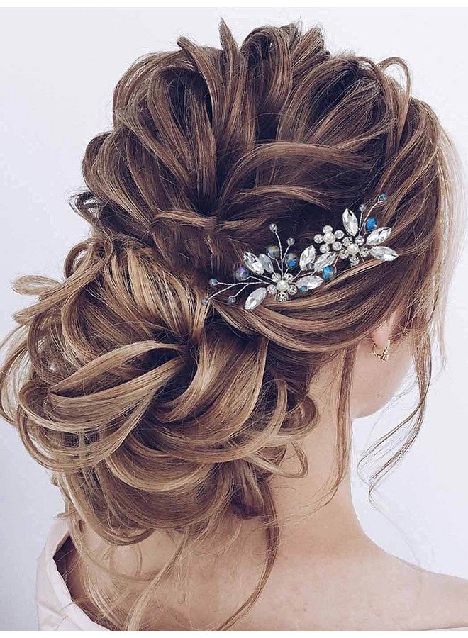 JEAIRTS Flower Rhinestone Hair Pins Pearl Bridal Hair Pieces Headwear Blue Beads Wedding Headpiece Hair Dress Crystal Hair Accessories For Brides And Bridesmaids - Image 2