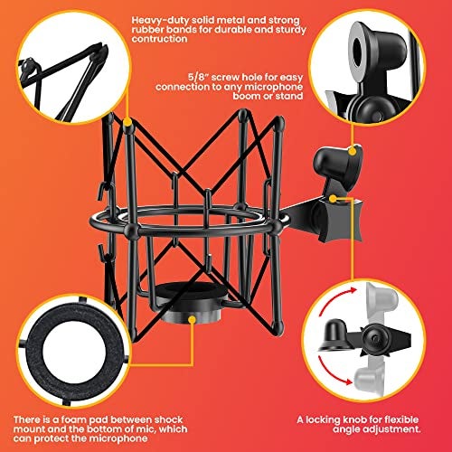 Audio Array AA-04 Metal Spider Shock Mount for Condenser Microphone | Anti Vibration, Suspension, Isolation | 4 Size Bottom Screws & Extra Replacement Elastic Bands | Recommended For Rode, Samson, etc - Image 3
