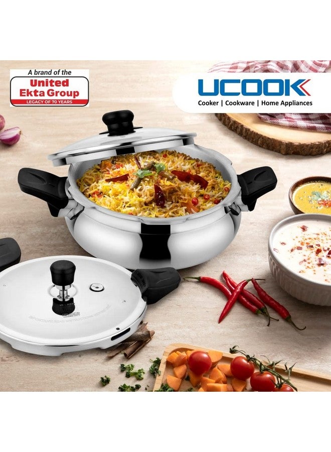 Ucook By United Ekta Group Aluminium Duo Lid 2 In 1 Induction Base 5 Litre Handi Shape Multipurpose/All In One Outer Lid Pressure Cooker With Glass Lid, Silver - Image 2
