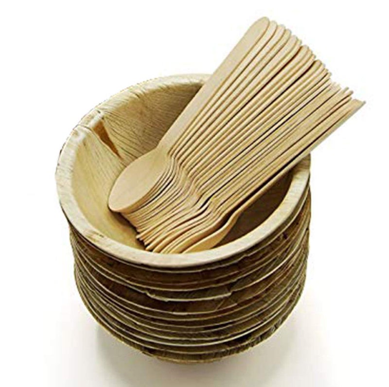 Crazy Sutra Eco-Friendly Disposable Cutlery - Combo of Round Areca Palm Leaf Bowls-4 Inch (50pc) & Wooden Spoon (50pc) for Parties, Birthdays,Travel Great for Parties, Bbqs,Events - Image 5