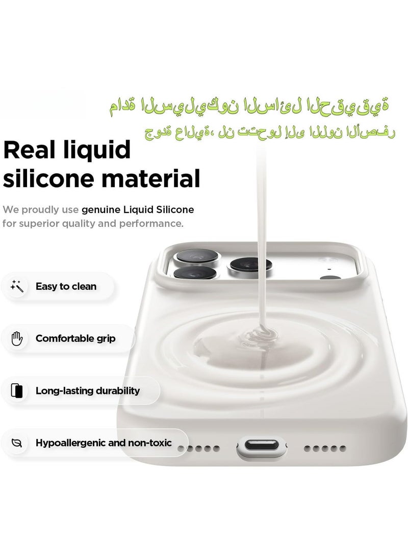 غطاء سيليكون سائل مخصص لهاتف iPhone 17 Pro Max، متوافق مع خاصية MagSafe، مقاوم للصدمات، لا يظهر البصمات ولا يصفر مع الوقت، باللون الأبيض - Image 2