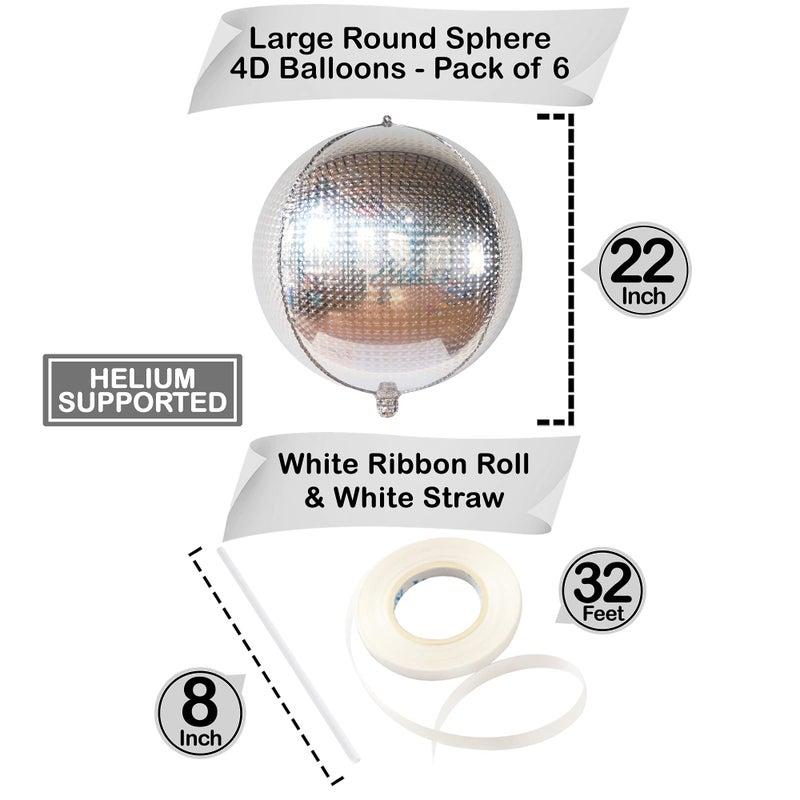 KatchOn, Large Silver Disco Ball Balloons - 22 Inch, Pack of 6 | Foil Disco Balloons | Silver Balloons, Silver Mylar Balloons | Graduation Balloons, Graduation Decorations 2025 | Prom Decorations 2025 - Image 4