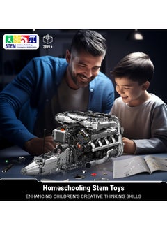 mould king V8 Engine Build Toy Set, twin-turbocharged engine building blocks, V8 Gasoline Engine Show collection models, educational toys with electric motor engines, children and adults, ages 14 + (2899+PCS), Muold King 10168  - Image 3