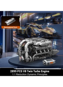 mould king V8 Engine Build Toy Set, twin-turbocharged engine building blocks, V8 Gasoline Engine Show collection models, educational toys with electric motor engines, children and adults, ages 14 + (2899+PCS), Muold King 10168  - Image 2