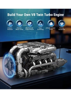 mould king V8 Engine Build Toy Set, twin-turbocharged engine building blocks, V8 Gasoline Engine Show collection models, educational toys with electric motor engines, children and adults, ages 14 + (2899+PCS), Muold King 10168  - Image 4