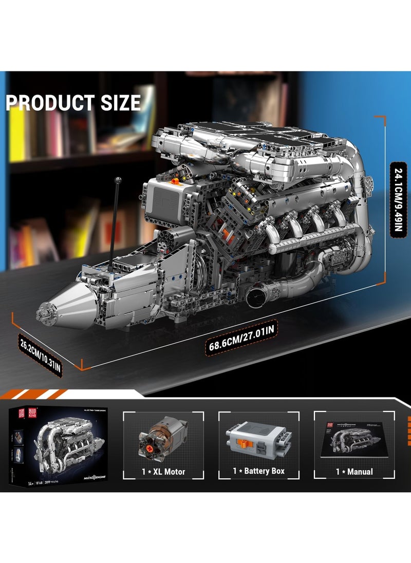 mould king - Supercar V8 Engine Transmission Kit, Twin-turbocharged vehicle assembly, Car Engine Building Engineering Building Blocks, educational toys with electric motor engines, children and adults, ages 14 + (2899+PCS), Muold King 10168 - Image 1
